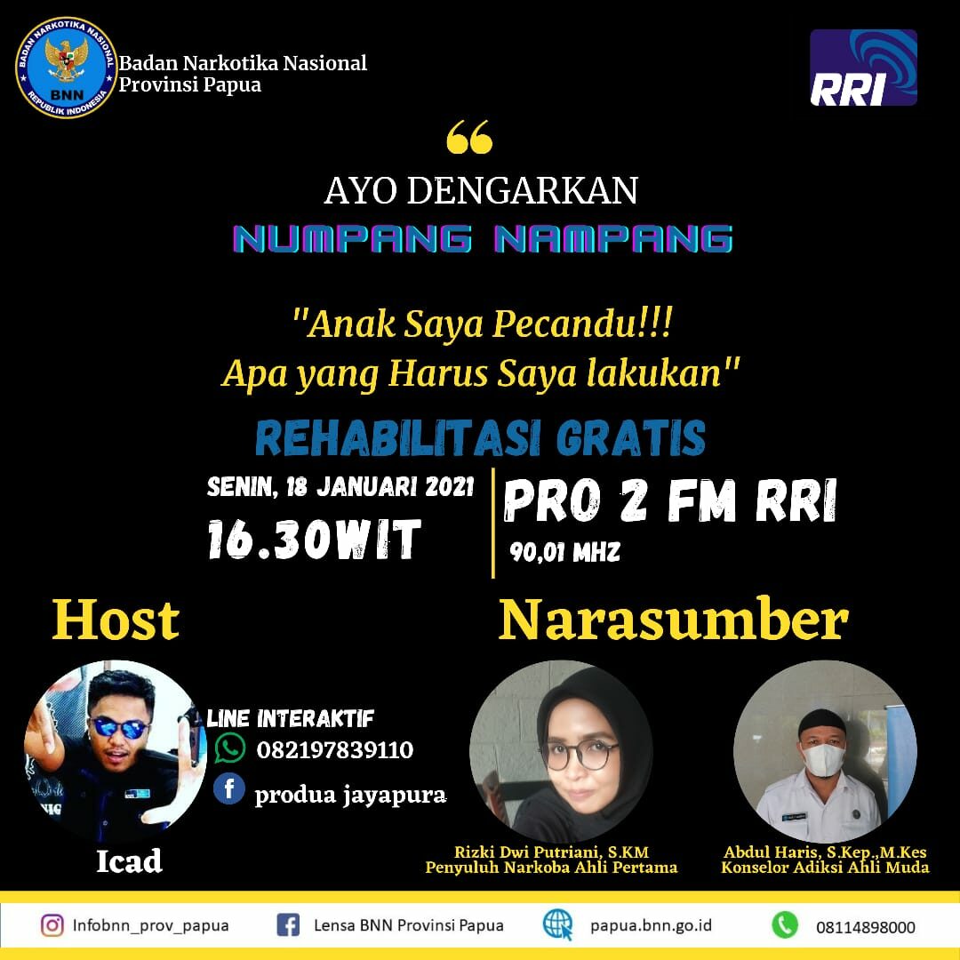 Ayo Saksikan Numpang Nampang Live Pro 2 RRI FM 90,01 Mhz | "Anak saya pecandu! Apa yang harus saya lakukan?" Ayo Saksikan Numpang Nampang Live Pro 2 RRI FM 90,01 Mhz | “Anak saya pecandu! Apa yang harus saya lakukan?”